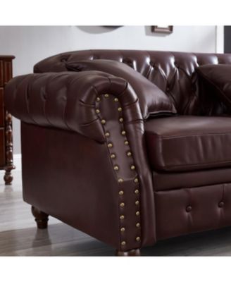 85.8" Chesterfield Sofa - Tufted Faux Leather PU - Burgundy