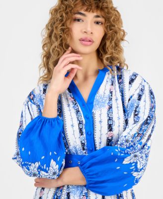 Women's Floral Belted Half-Placket Dress