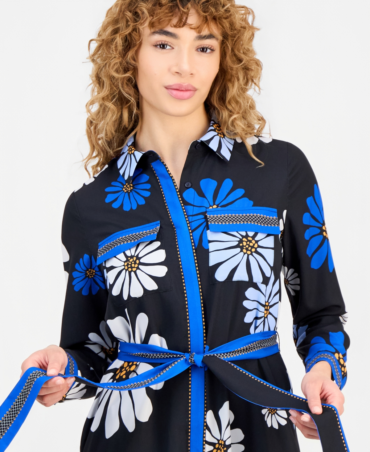 T Tahari Women's Mixed-Print Tie-Waist Maxi Dress