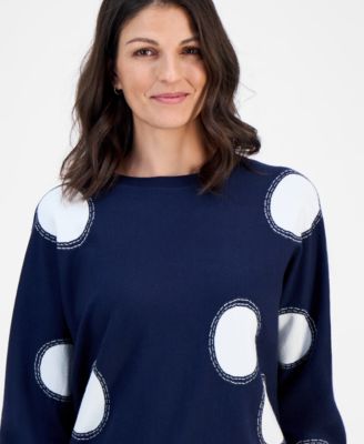 Women's Intarsia Polka-Dot Dolman-Sleeve Sweater