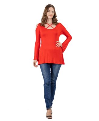 Women's Criss-cross Cold Shoulder Long Sleeve Top