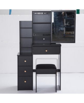  Compact Vanity Set Sliding Mirror, Storage Drawer, Cushioned Stool, EPA/GCC/UL Certified
