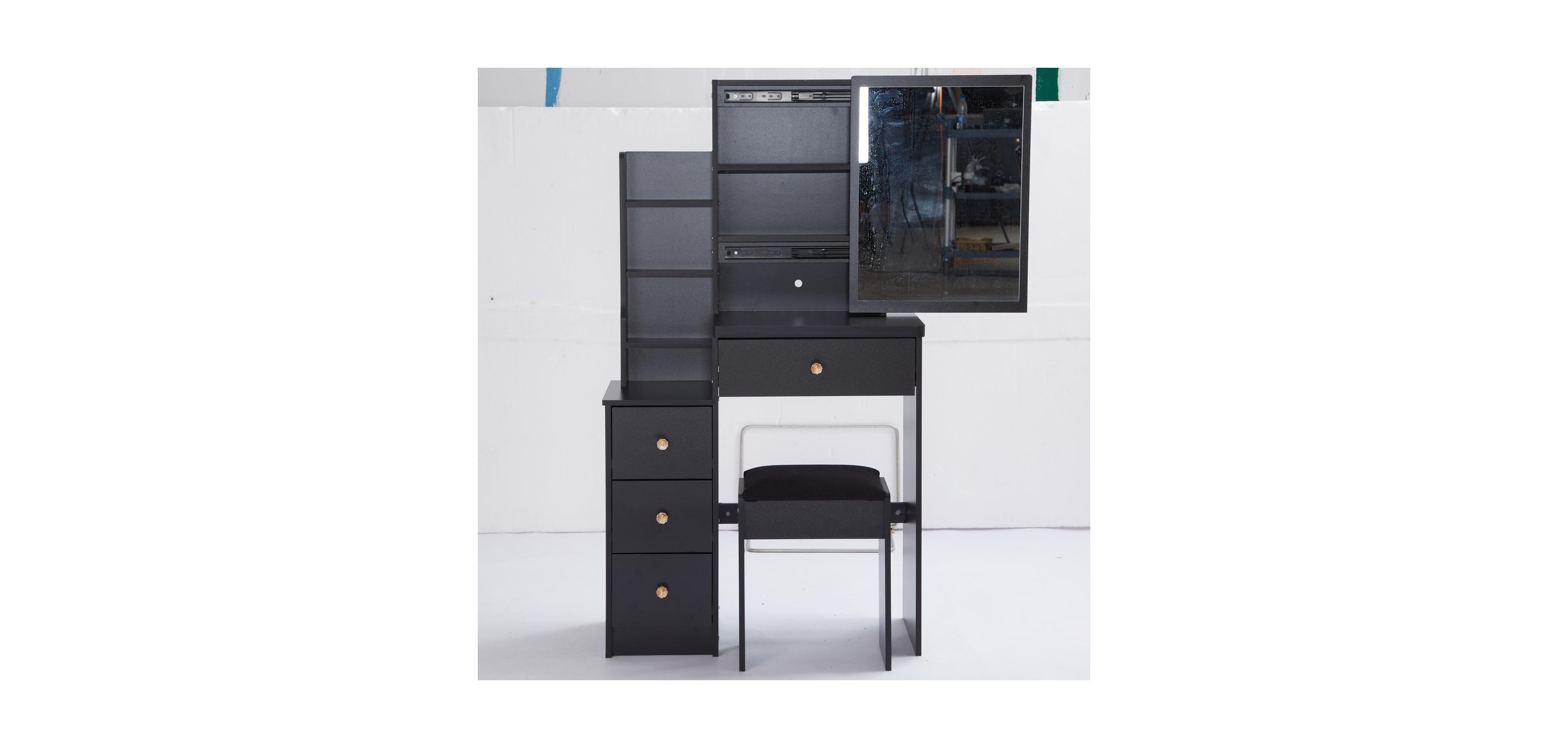 Streamdale Furniture Compact Vanity Set Sliding Mirror, Storage Drawer, Cushioned Stool