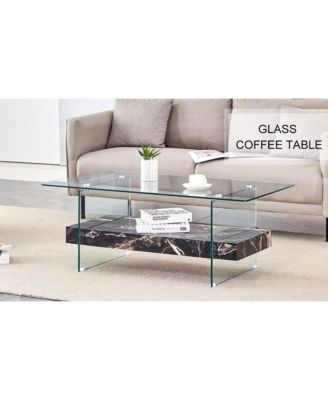 Streamdale Modern Two-Tier Coffee Table Glass and Marble Pattern