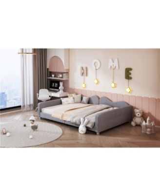 Full size Upholstered Daybed, Sherpa Fabric Sofabed with Cloud-Shaped Backrest, No Box-spring Needed