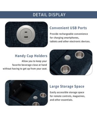 Chenille Sectional Sofa w/Ottomans USB Cup Holders & Storage