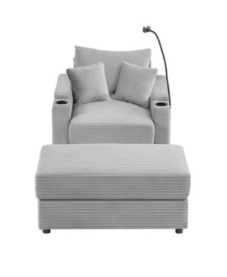 Modern Sofa Couch w/ Ottoman USB Cup Holders