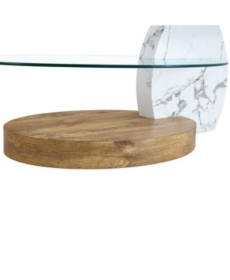 Contemporary White Marble & Wood Coffee Table