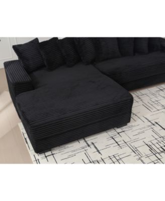 Oversized Corduroy L Shaped Sofa with Chaise & 8 Pillows