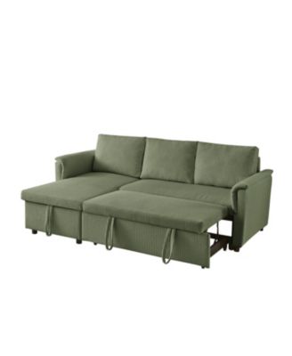 Corduroy Sleeper Sectional Sofa with Storage Chaise - Green