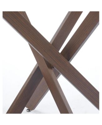 Modern Glass Dining Table Walnut Metal Legs