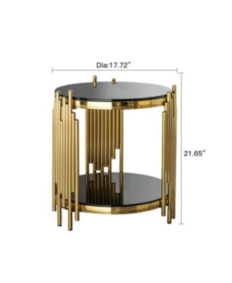 Black Glass Top Gold Round Side Table