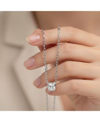 Women's Asscher-Cut Clear CZ Bezel-Set Pendant Necklace
