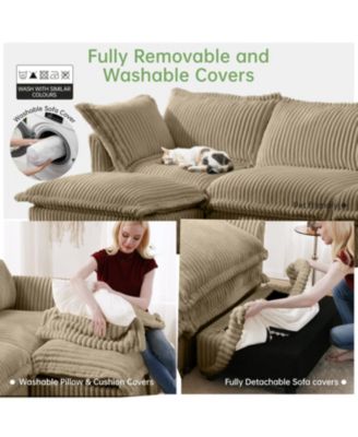 Slipcovered U Shape Sectional Sofa Camel Corduroy