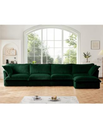 Slipcovered L-Shape Sectional Sofa Green Corduroy