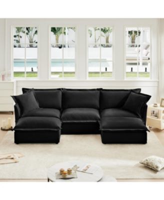 Slipcovered U Shape Sectional Sofa with Pillows