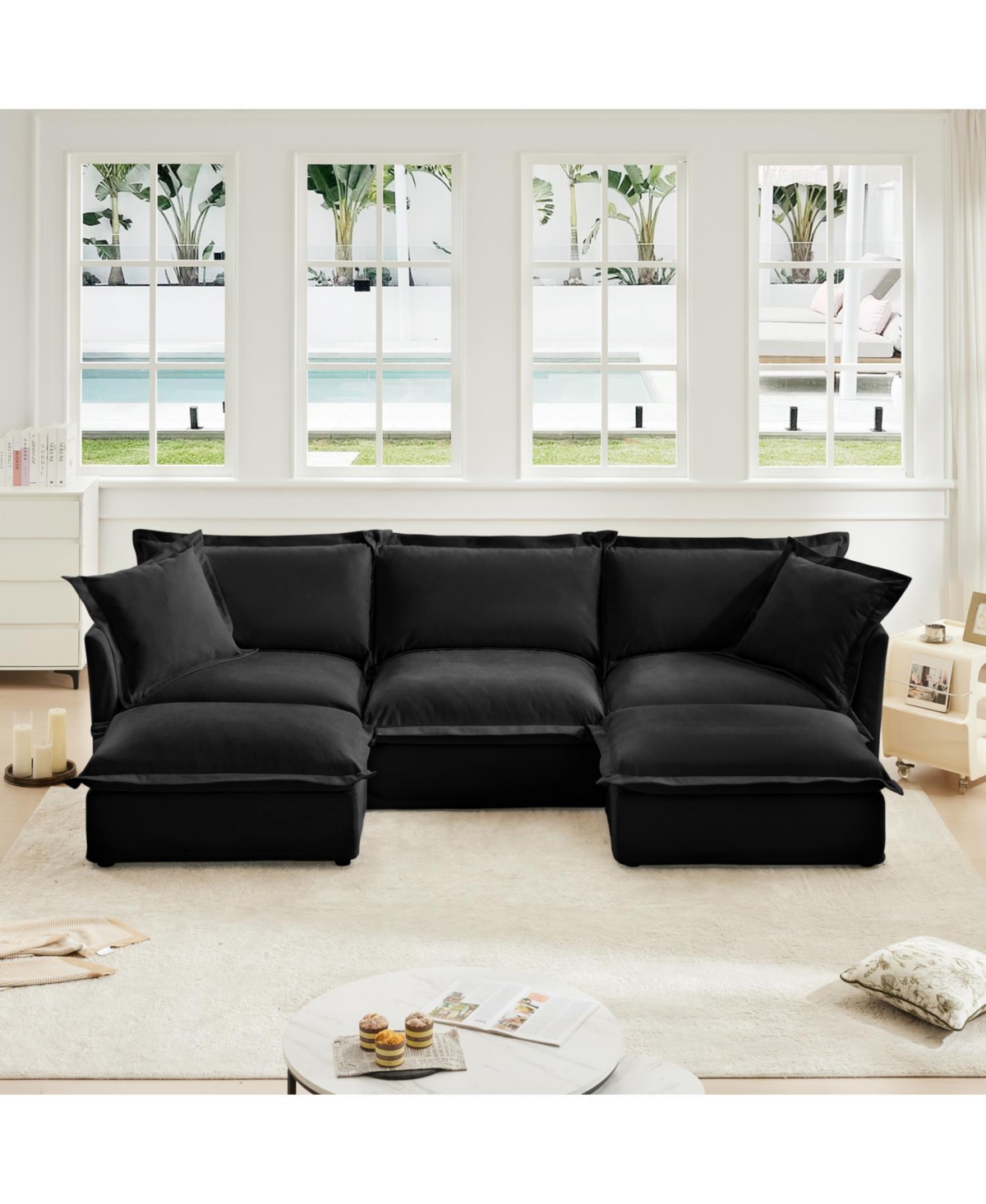 Streamdale Furniture Slipcovered U Shape Sectional Sofa with Pillows