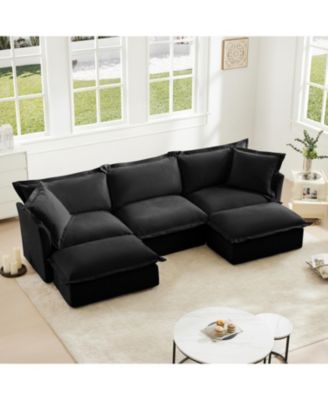 Slipcovered U Shape Sectional Sofa with Pillows