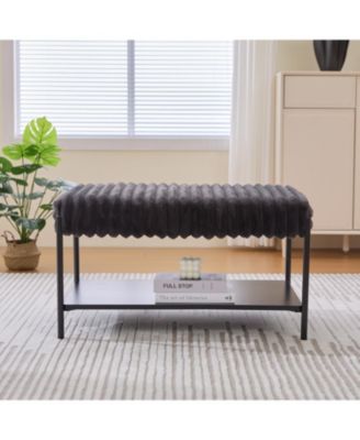 Upholstered Ottoman Coffee Table with Storage Shelf - Charcoal
