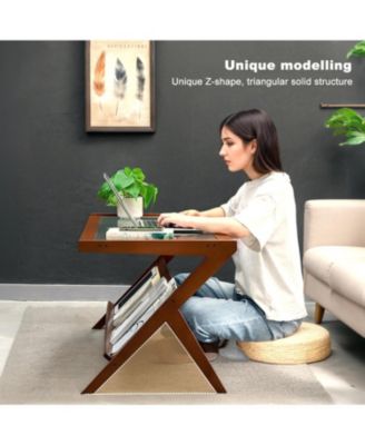 Rattan Coffee Table with Glass Top & Storage