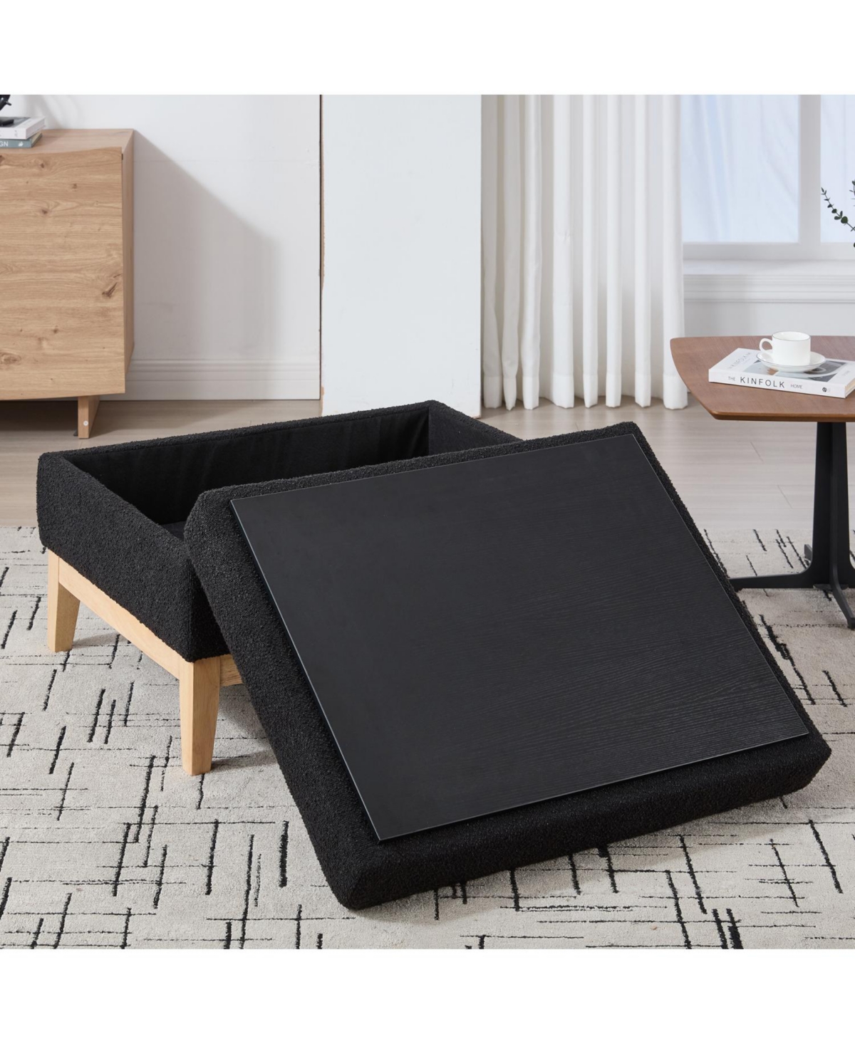 Streamdale Furniture 33.86" Square Storage Ottoman/Coffee Table - Black Boucle