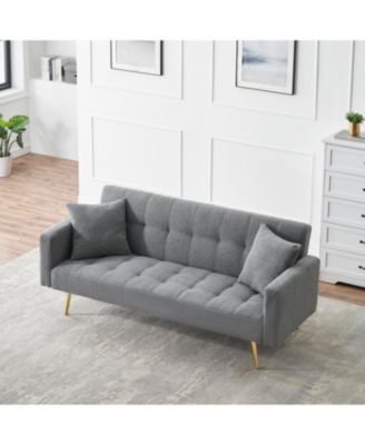 71.7 - inch Grey Teddy Fleece Sofa Bed with Two Included Throw Pillows