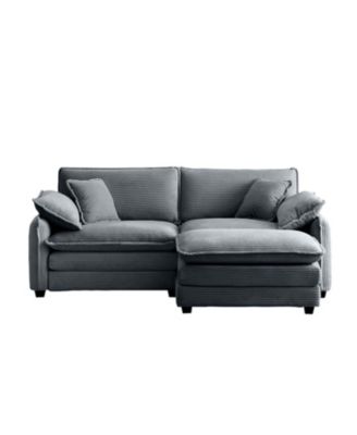 Grey Corduroy 2-Seater Sofa with Ottoman
