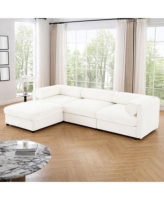White Chenille Sofa with Storage & Ottoman