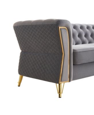 Modern Tufted Velvet Sofa 87.4 inch for Living Room Light Grey Color