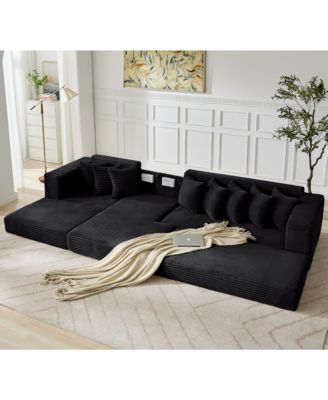 Oversize Cloud Sectional Couch, L-Shape Sofa Bed, 8 Pillows, Corduroy, Black