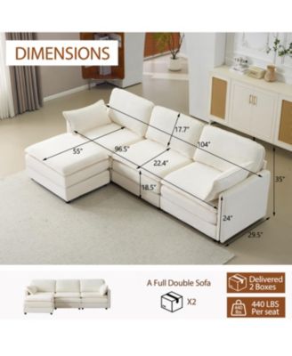 Streamdale Plush Cloud 3 Seater Sofa & Ottoman - Beige Chenille Cushions & Throw Pillows