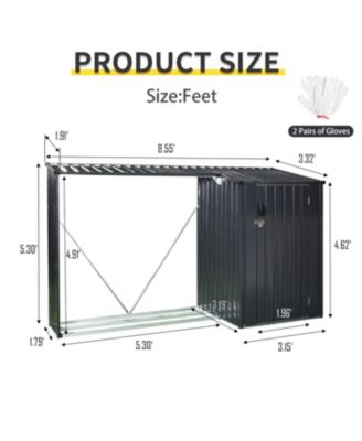 Outdoor Steel Firewood Rack & Storage Shed - Black
