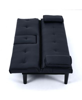 67" Black PVC Multifunctional Sofa Bed with Foldable Design & Cup Holder