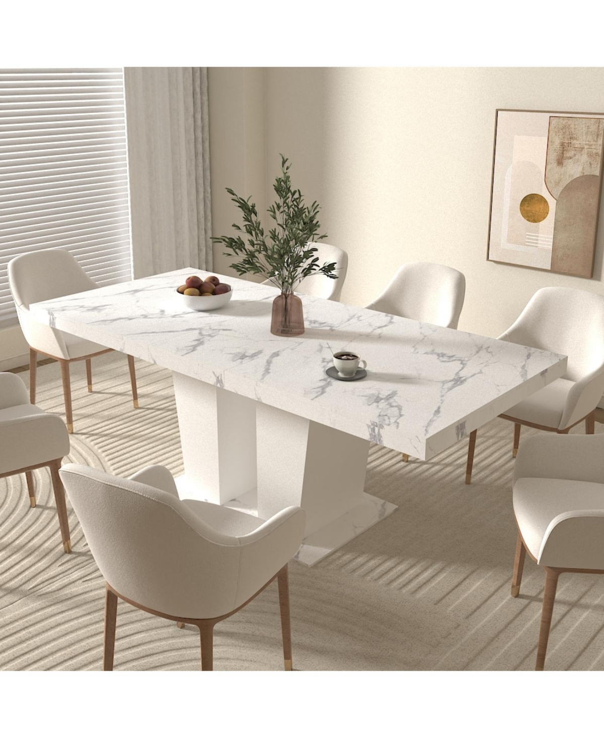 Streamdale Furniture Extendable White Faux Marble Dining Table