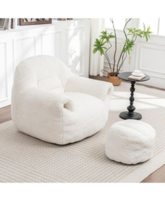 Comfy Faux Fur Bean Bag Chair w/ Footstool