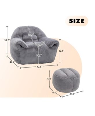 Comfy Faux Fur Bean Bag Chair w/ Footstool