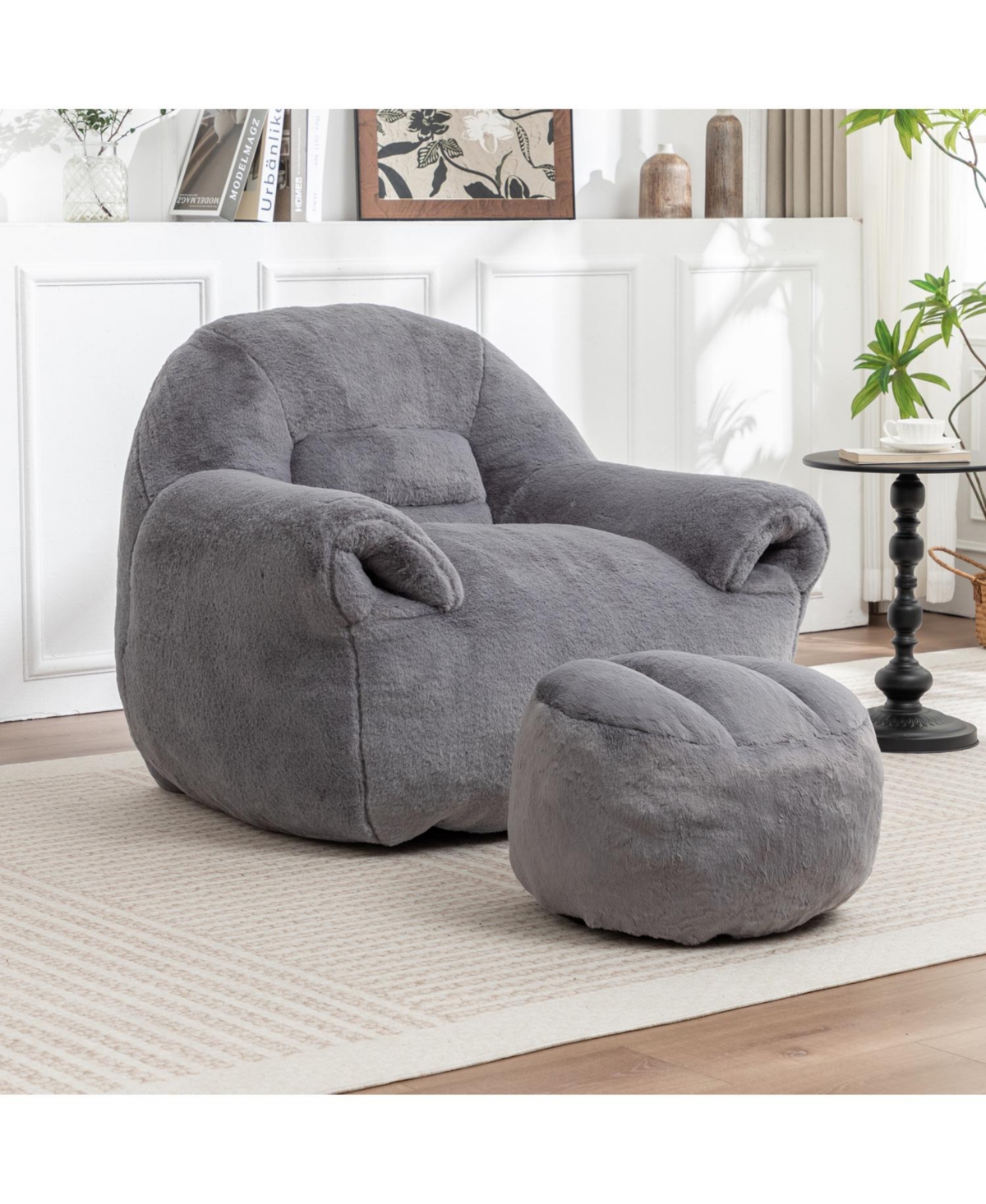 Streamdale Furniture Comfy Faux Fur Bean Bag Chair w/ Footstool