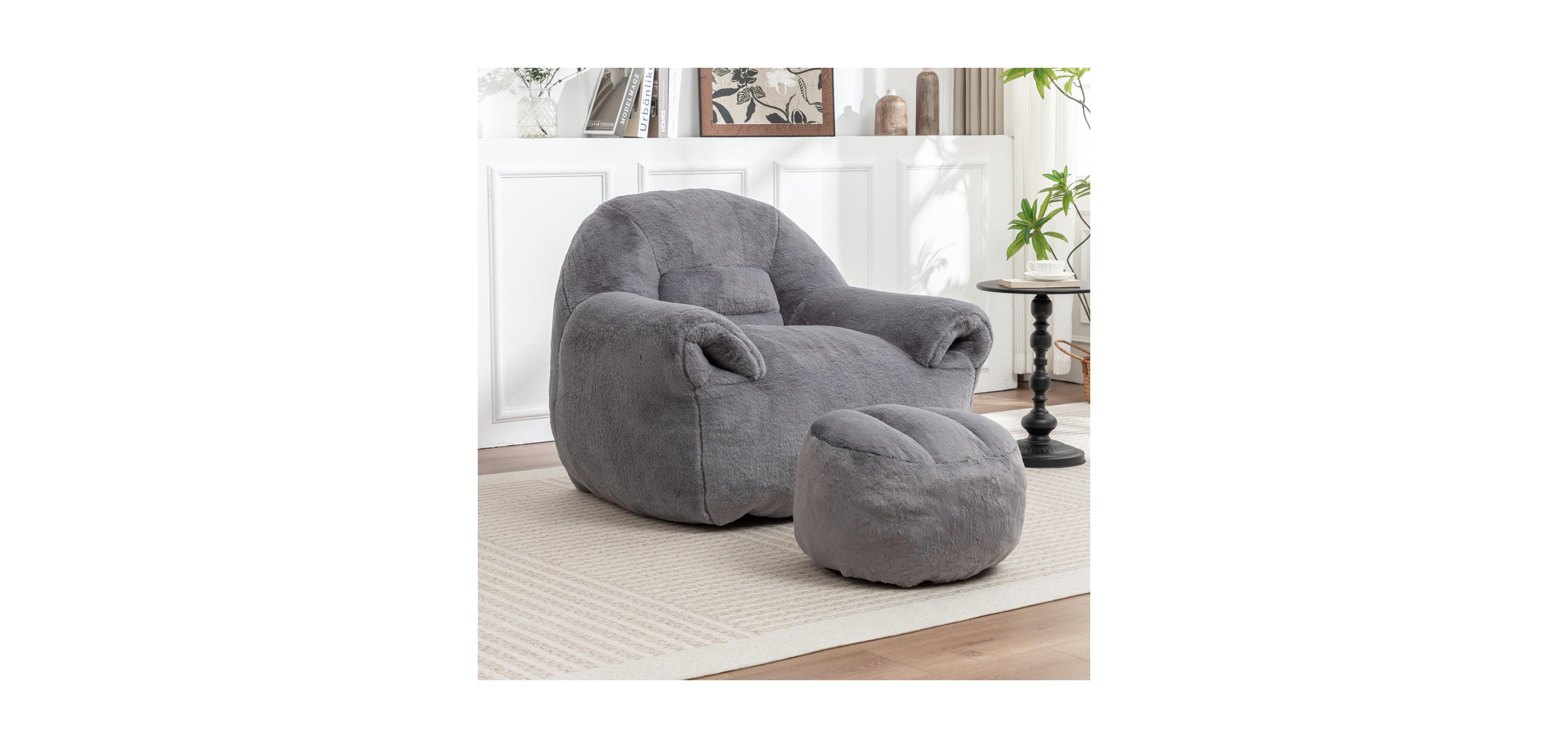 Streamdale Furniture Comfy Faux Fur Bean Bag Chair w/ Footstool