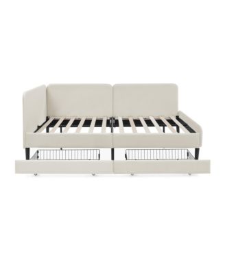 Upholstered Platform Bed Frame w/ 2 Drawers, Adjustable Velvet