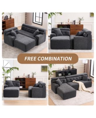 Streamdale Grey Compression Sofa- Chaise & 3-Seater, Chenille, 2 Pillows