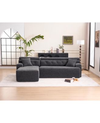 Streamdale Grey Compression Sofa- Chaise & 3-Seater, Chenille, 2 Pillows