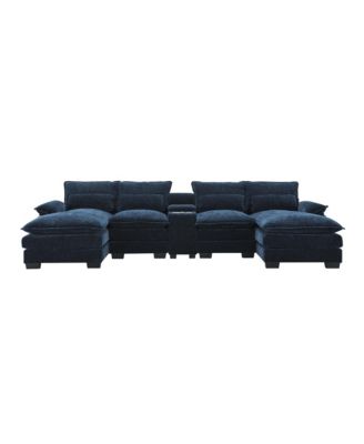 Modern U-Shaped Sectional Sofa with Console, USB, Chenille Cloud Couch