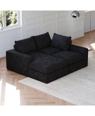 99" Corduroy Sectional Sofa with Chaise & 3 Pillows