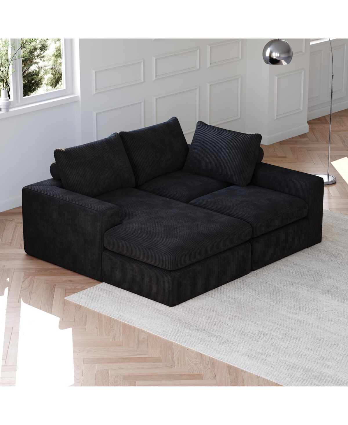 Streamdale Furniture 99" Corduroy Sectional Sofa with Chaise & 3 Pillows