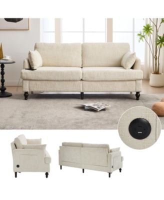 Modern Chenille 2-Seater Sofa w/ LED, USB & Storage