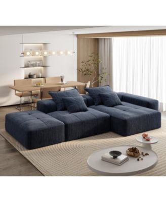 Modern Oversized Chenille Sectional Sofa with Ottoman & Pillows