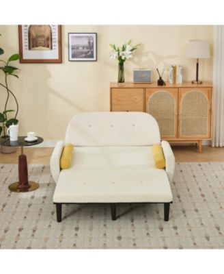 Ivory Corduroy Loveseat Sofa Bed with Storage & USB