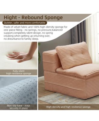 Corduroy Sectional Sofa Bed with Chaise & Blanket