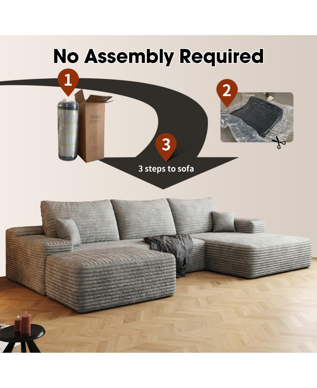 Streamdale Furniture 107" Cloud Sectional Sofa with Ottoman