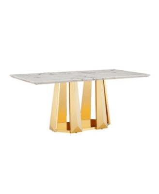 70" Faux Marble Dining Table, Mirrored Base (Gold/White)